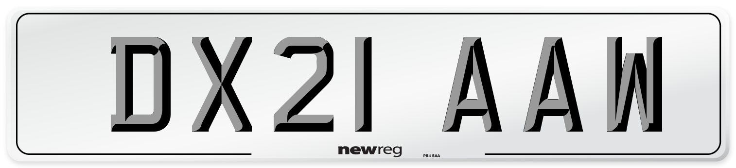 DX21 AAW Number Plate from New Reg